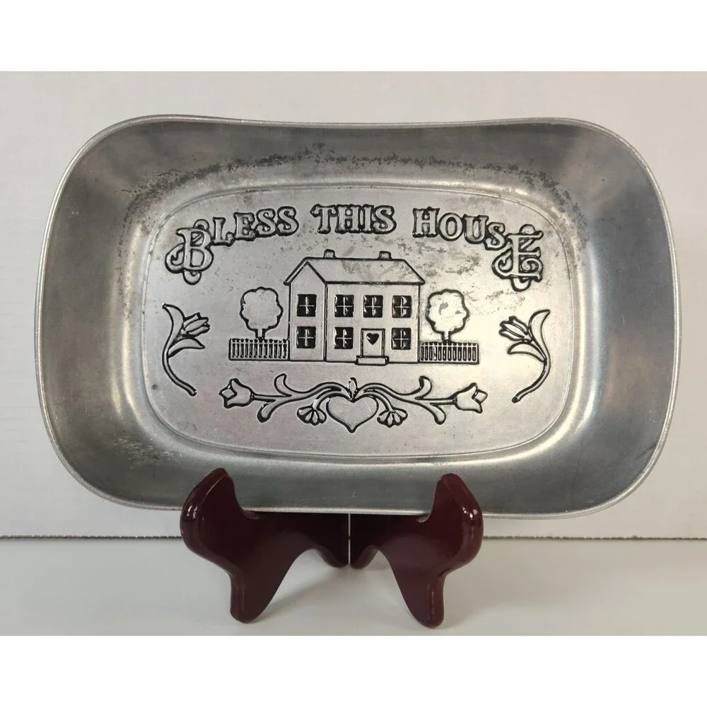 WILTON ARMETALE “Bless This House” Pewter  Serving Tray Plate 9”x 7”